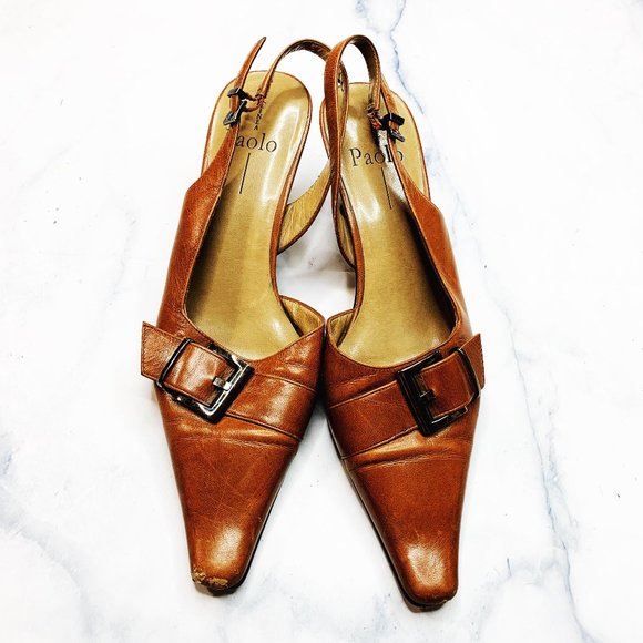 Paolo Shoes - LINEA Paolo Chestnut Brown Buckle Kitten Heels